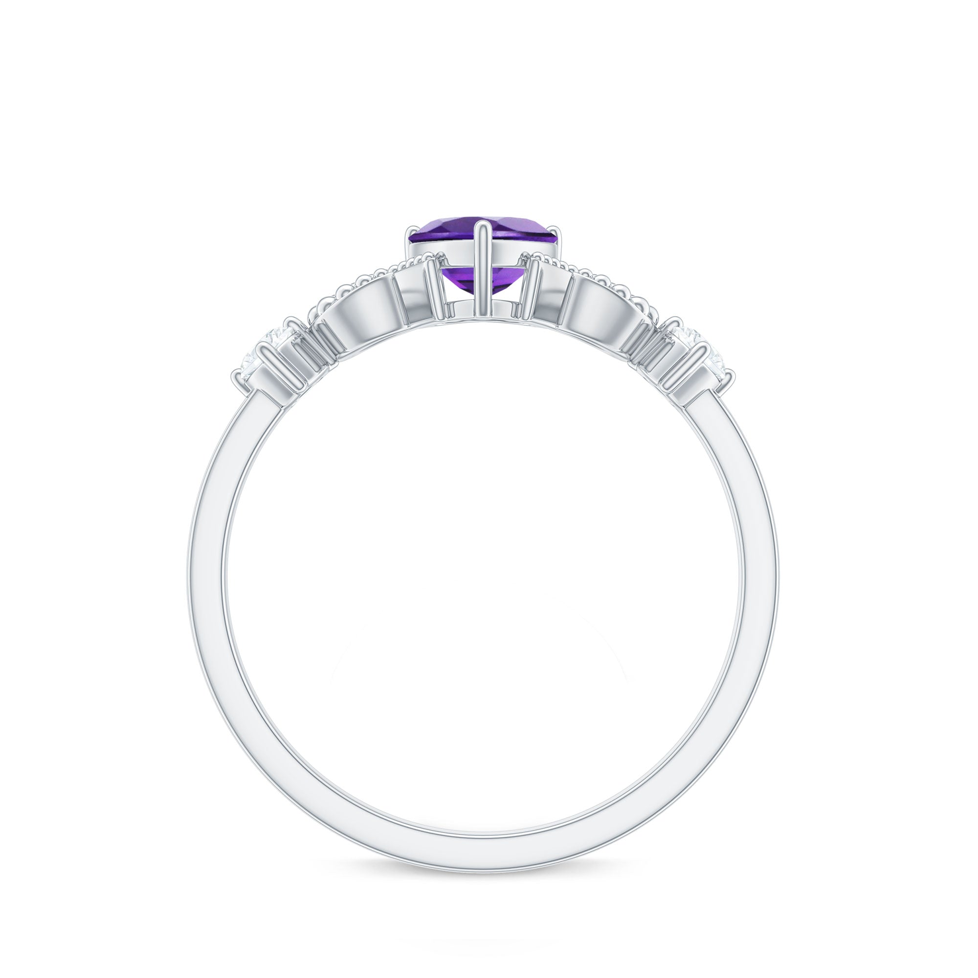 Natural 0.9 Carat Amethyst Heart Promise Ring with Diamond
