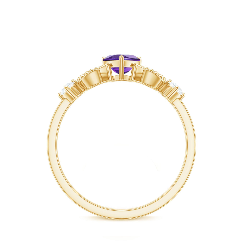 Natural 0.9 Carat Amethyst Heart Promise Ring with Diamond