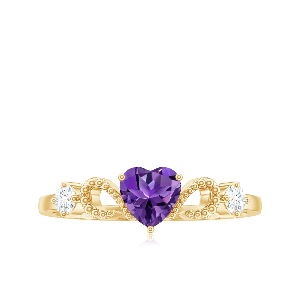 Natural 0.9 Carat Amethyst Heart Promise Ring with Diamond