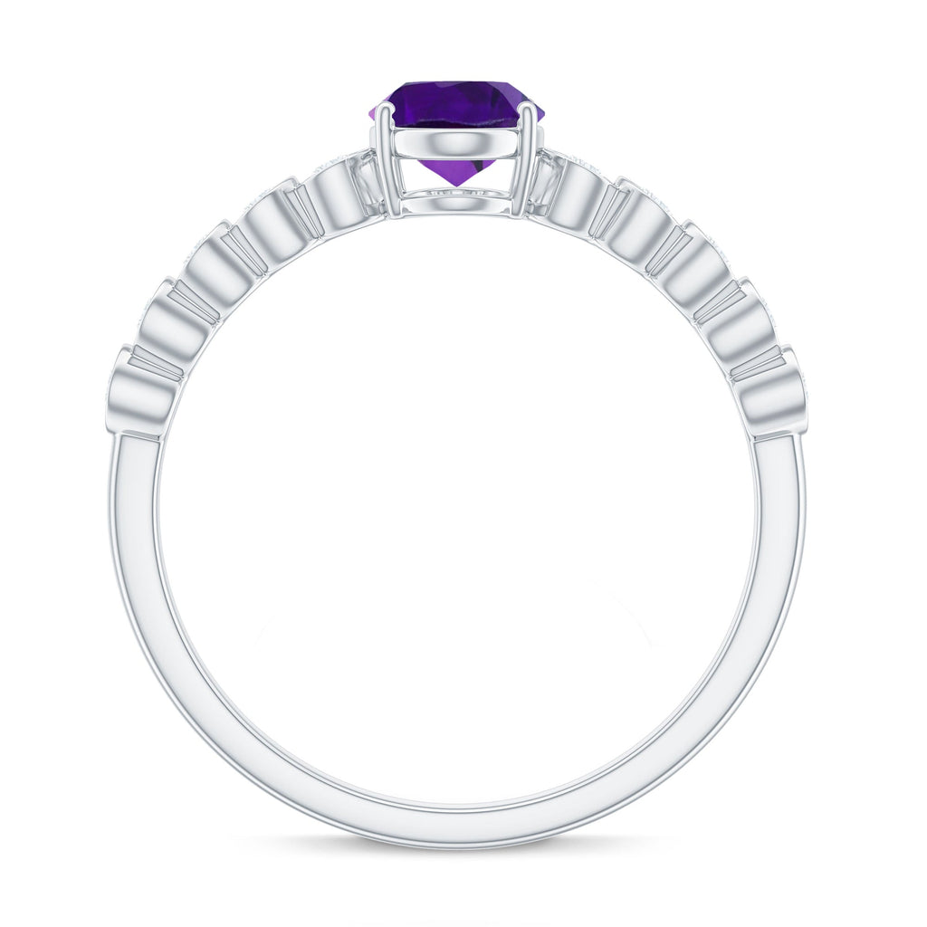 1 Carat Real Amethyst Oval Engagement Ring with Diamond