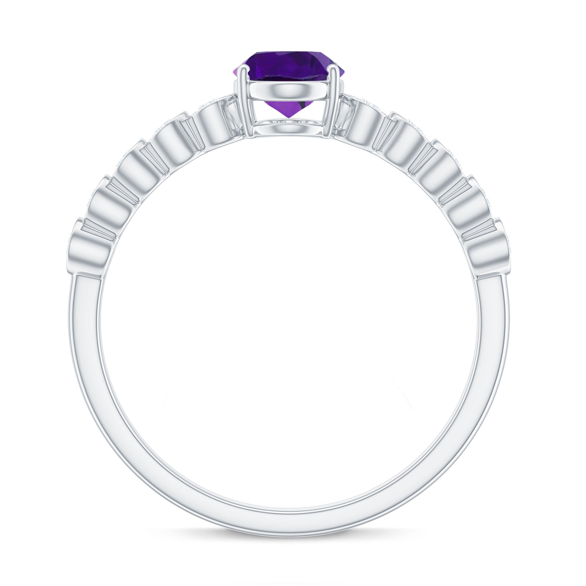 1 Carat Real Amethyst Oval Engagement Ring with Diamond