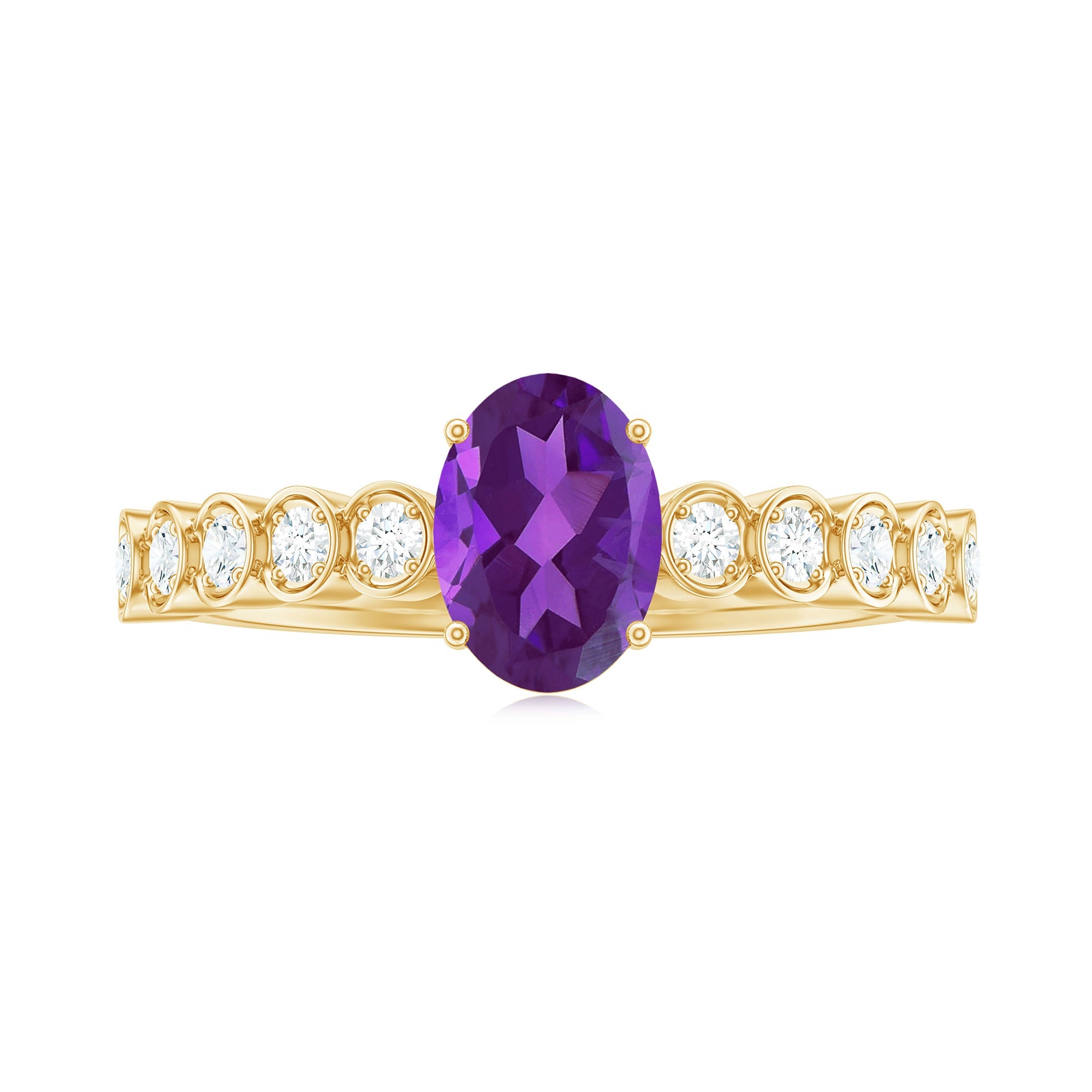 1 Carat Real Amethyst Oval Engagement Ring with Diamond