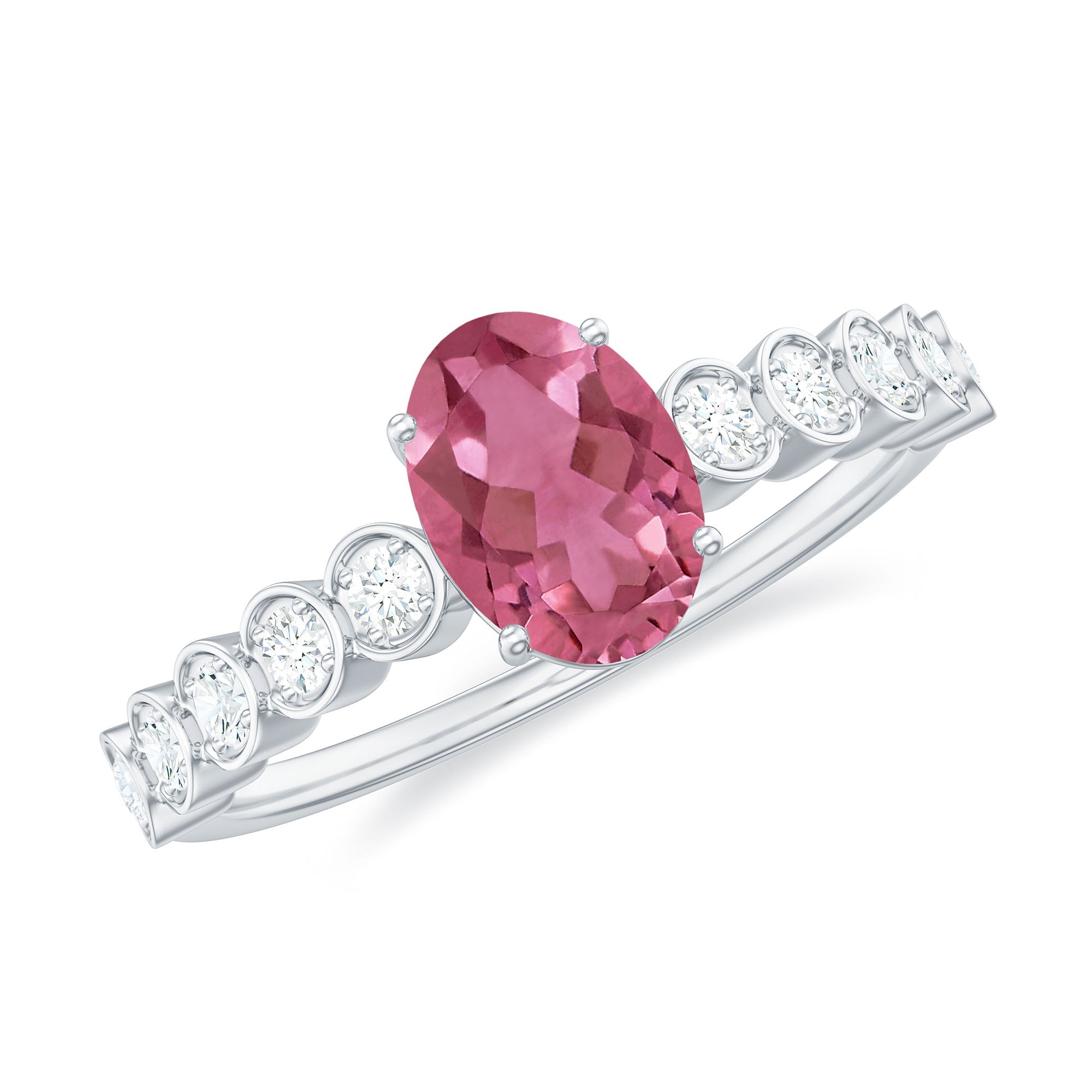 1 Carat Oval Pink Tourmaline Solitaire Engagement Ring with Diamond