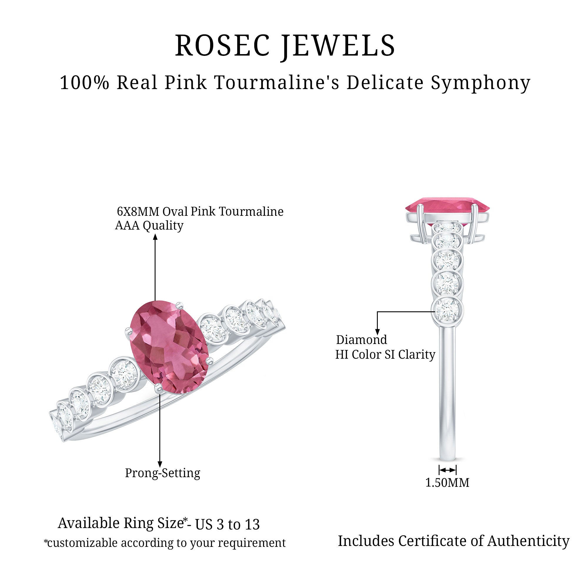 1 Carat Oval Pink Tourmaline Solitaire Engagement Ring with Diamond