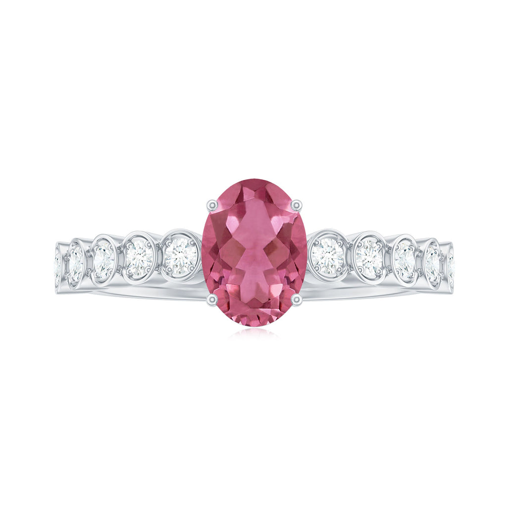 1 Carat Oval Pink Tourmaline Solitaire Engagement Ring with Diamond