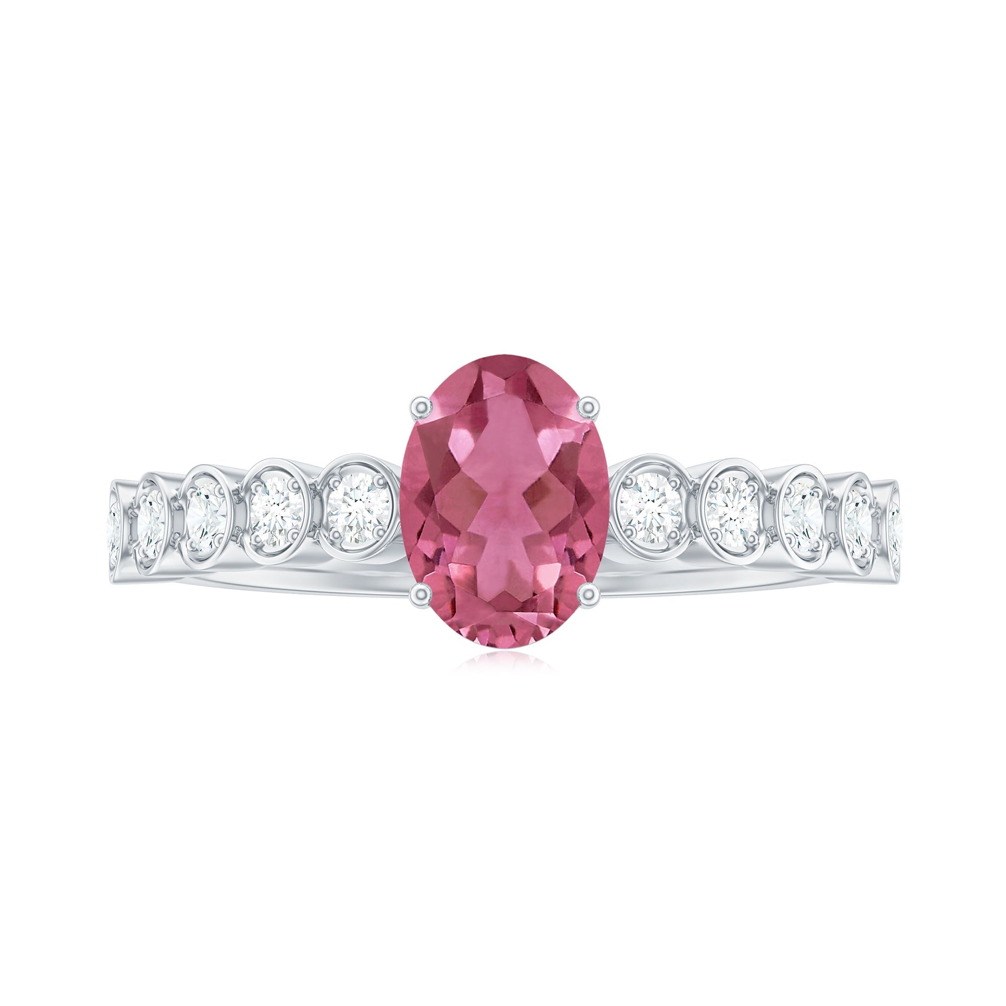 1 Carat Oval Pink Tourmaline Solitaire Engagement Ring with Diamond
