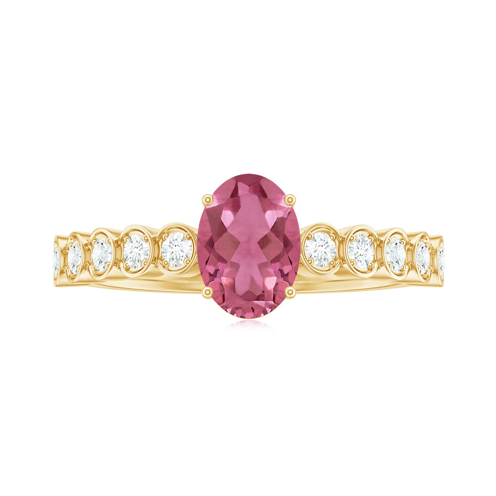 1 Carat Oval Pink Tourmaline Solitaire Engagement Ring with Diamond