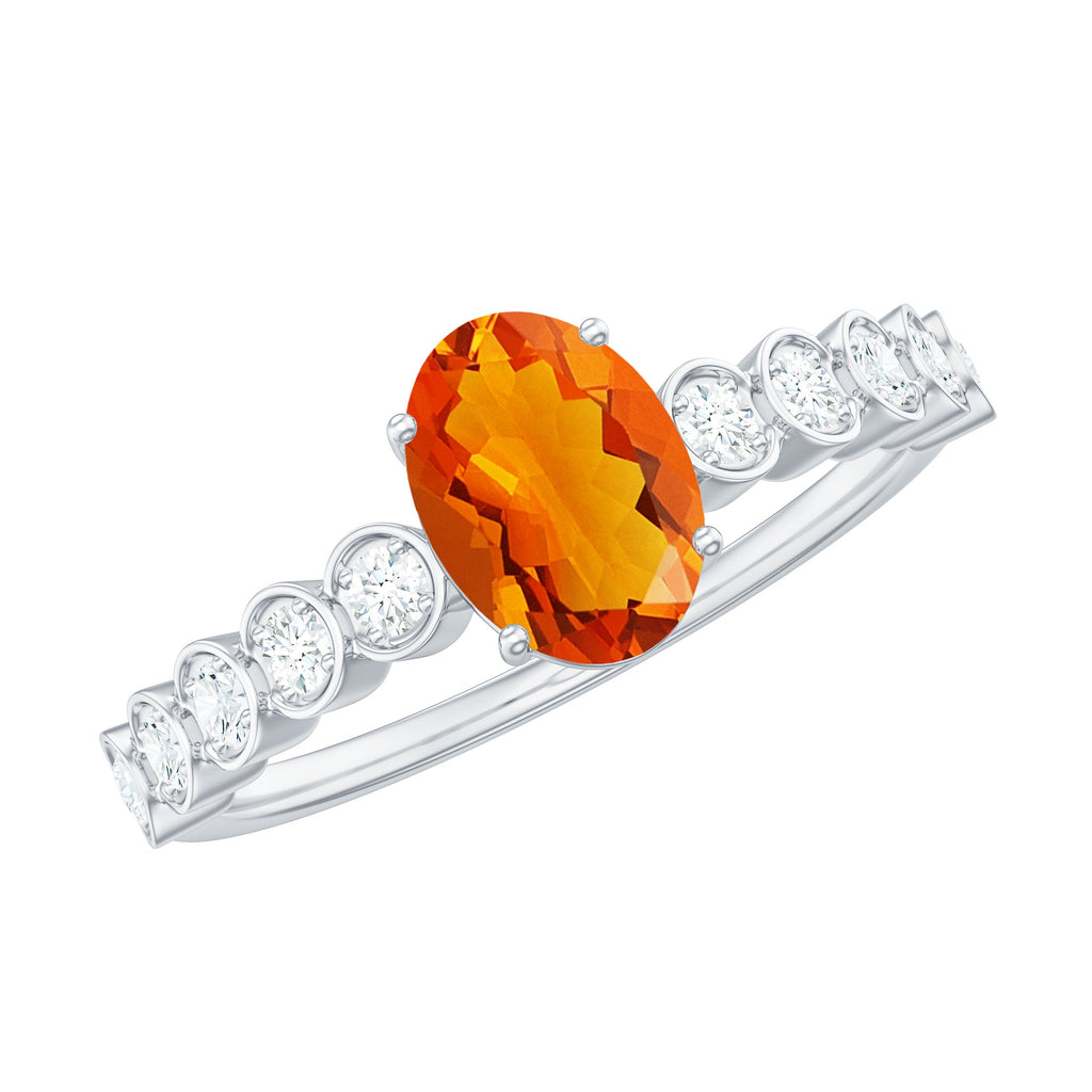0.6 Carat Oval Fire Opal Solitaire Engagement Ring with Diamond