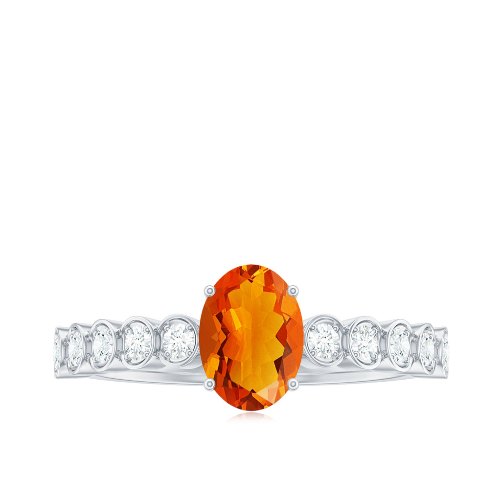 0.6 Carat Oval Fire Opal Solitaire Engagement Ring with Diamond