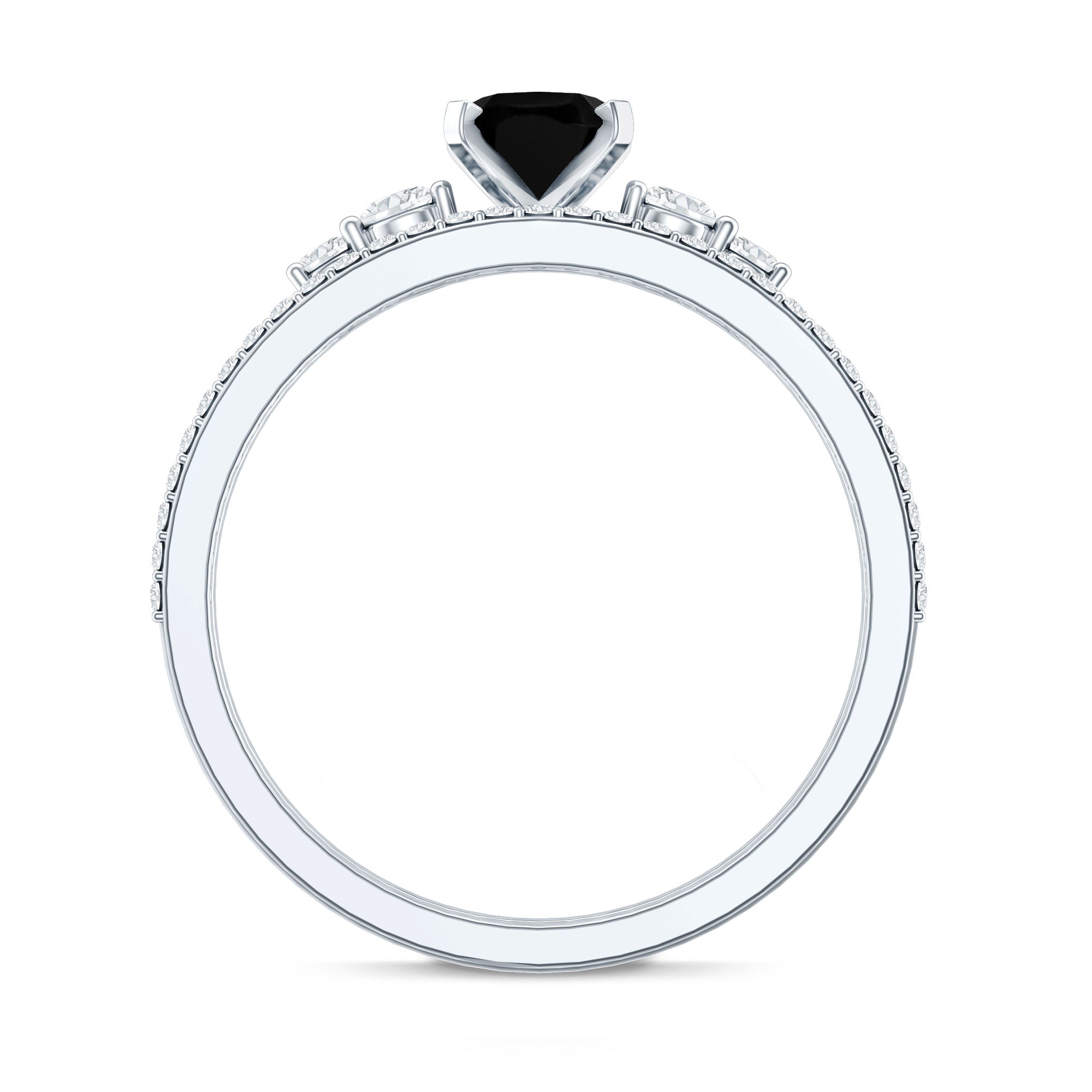 Certified Oval Lab Grown Black and White Diamond Wedding Engagement Ring Set