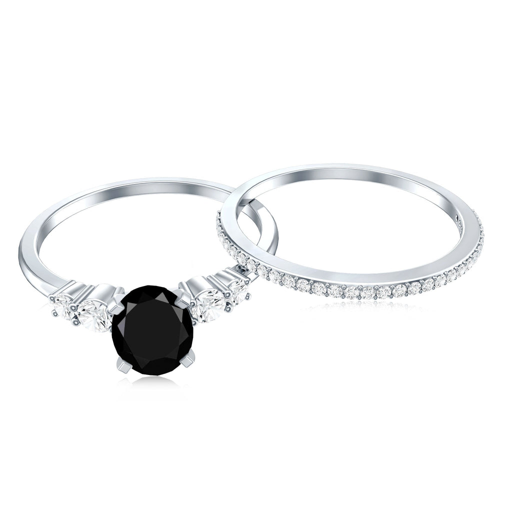 Certified Oval Lab Grown Black and White Diamond Wedding Engagement Ring Set