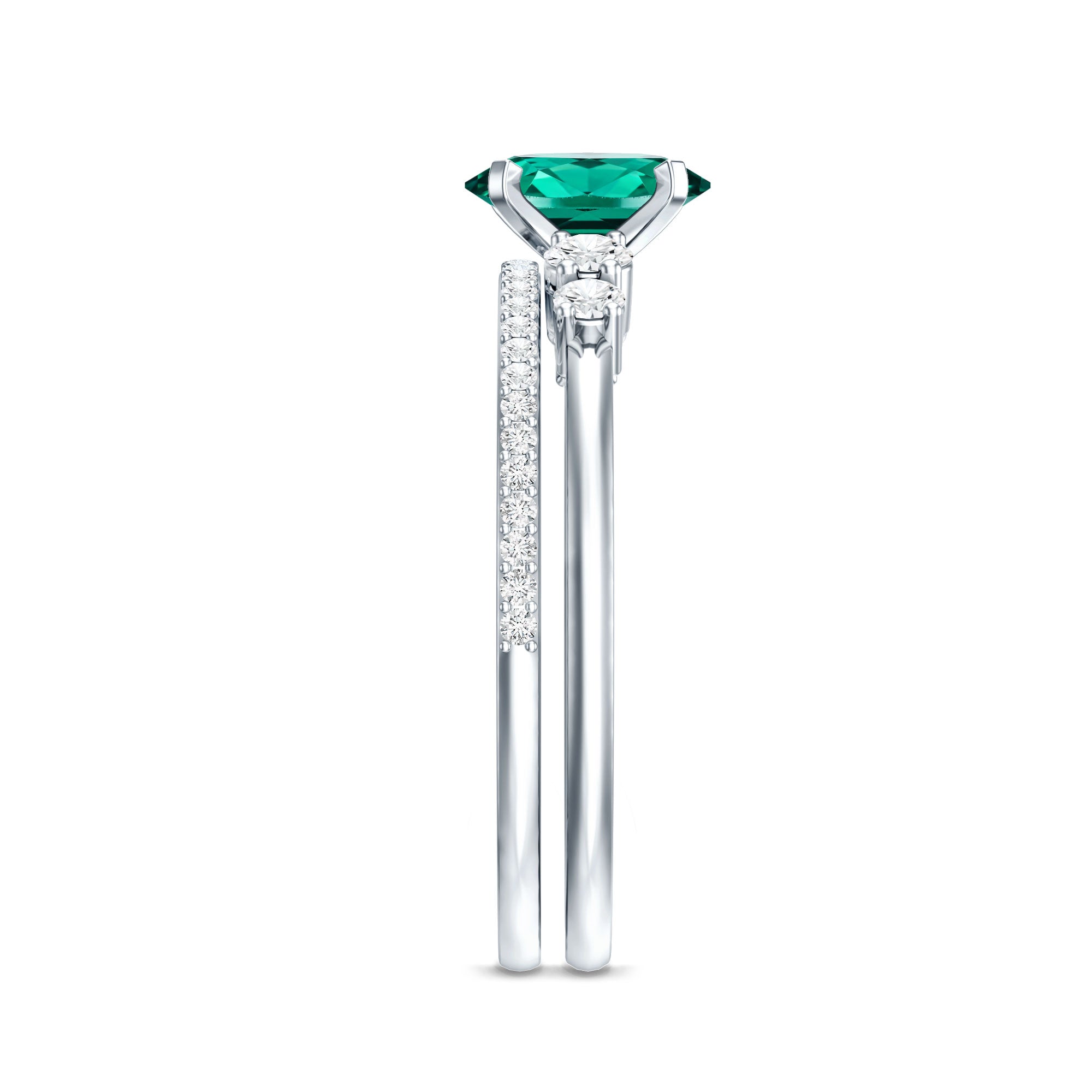 Certified Oval Lab Grown Emerald Diamond Engagement Ring Set