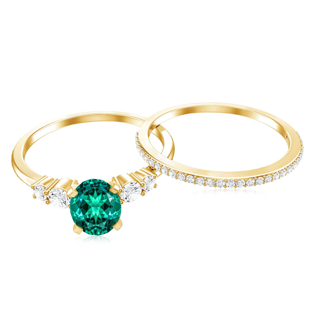 Certified Oval Lab Grown Emerald Diamond Engagement Ring Set