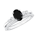 Natural 0.6 Carat Oval Shape Black Spinel Wedding Ring Set with Diamond