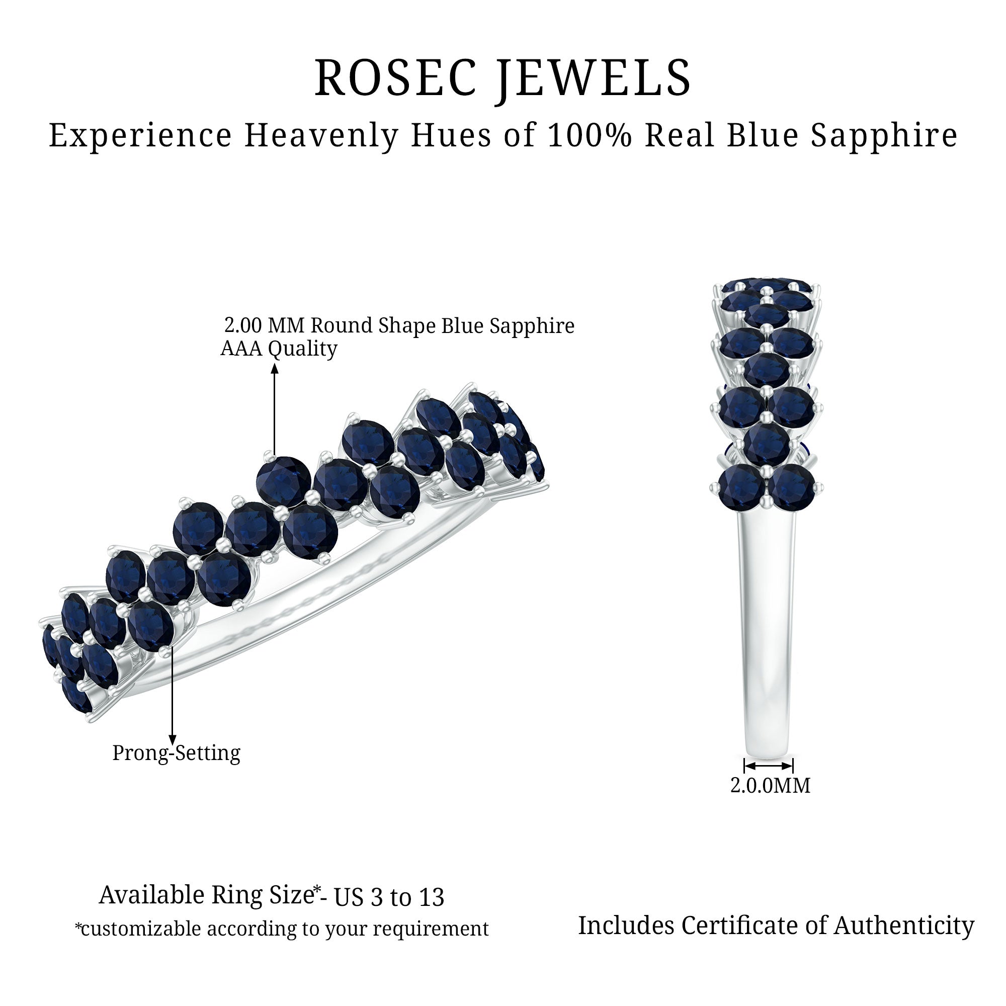 Natural Blue Sapphire Half Eternity Anniversary Ring