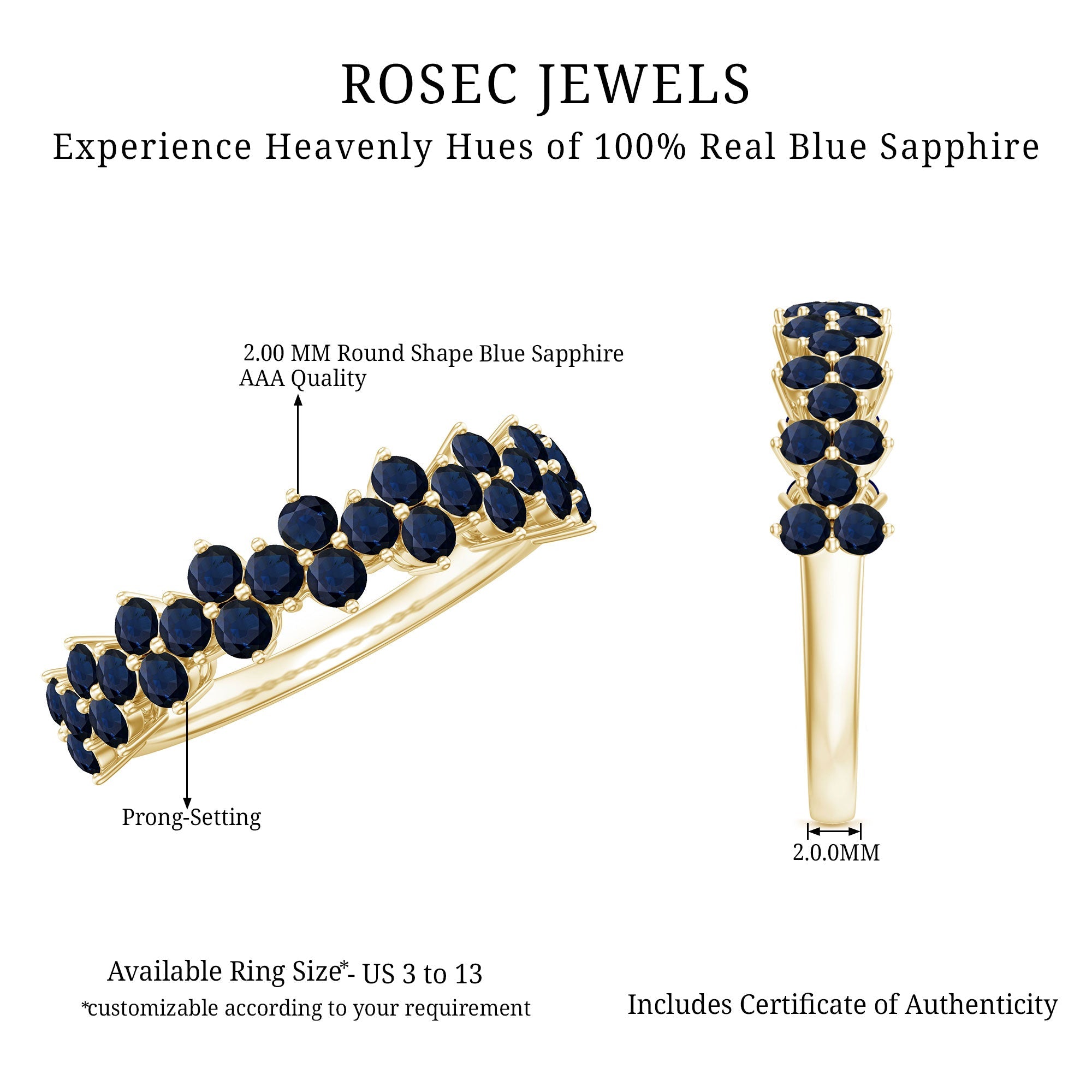 Natural Blue Sapphire Half Eternity Anniversary Ring