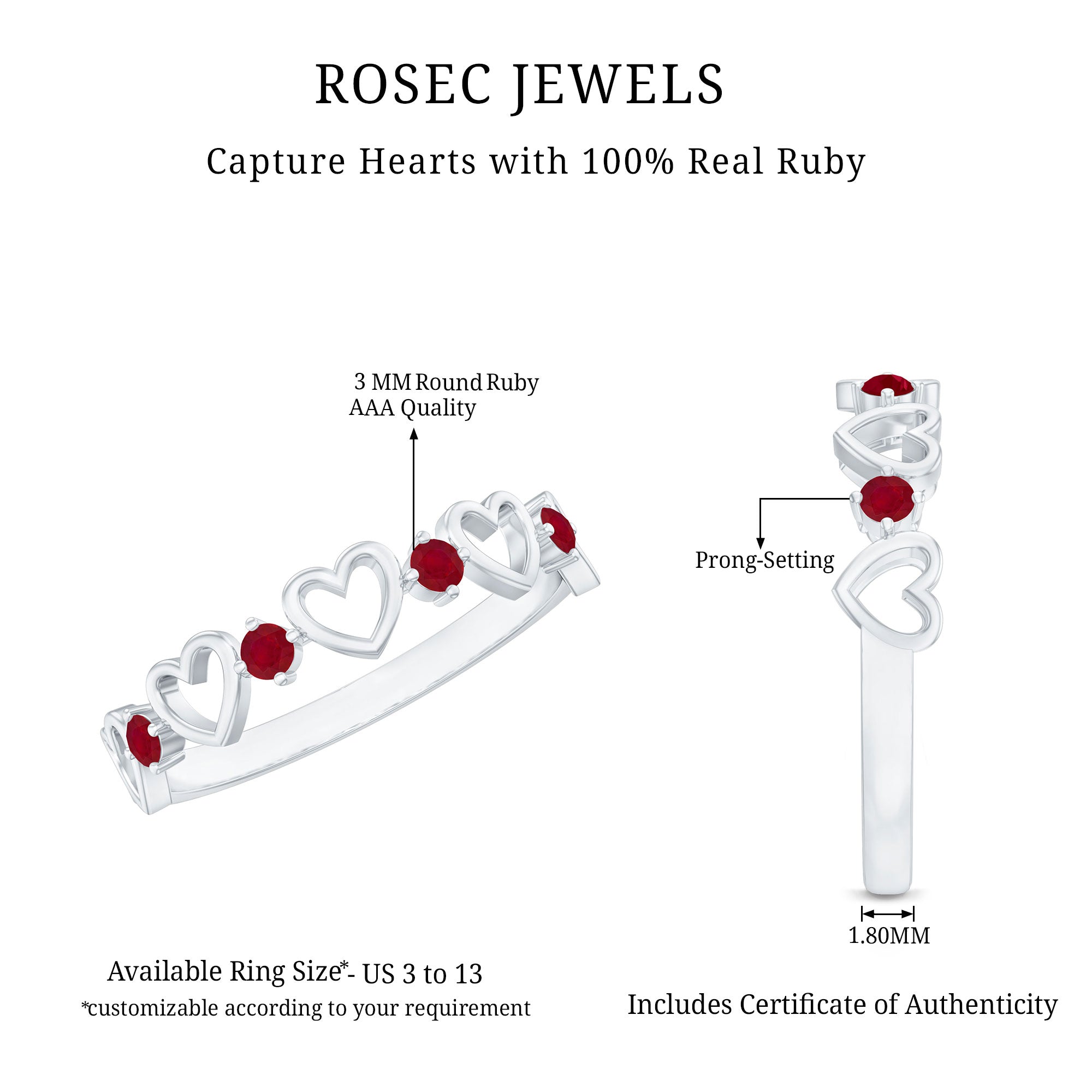 Natural Ruby Heart Eternity Ring for Promise