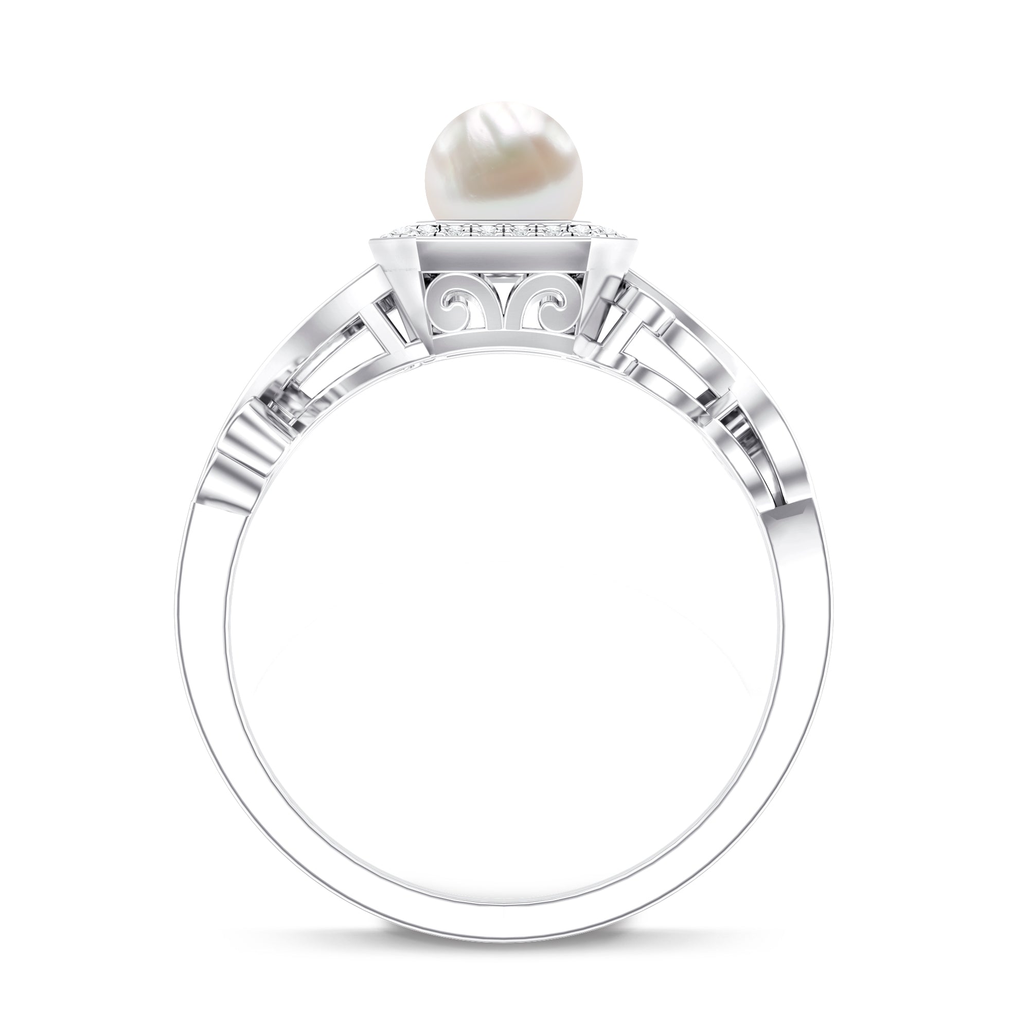 Vintage Inspired 2 Carat Pearl Engagement Ring with Diamond Halo