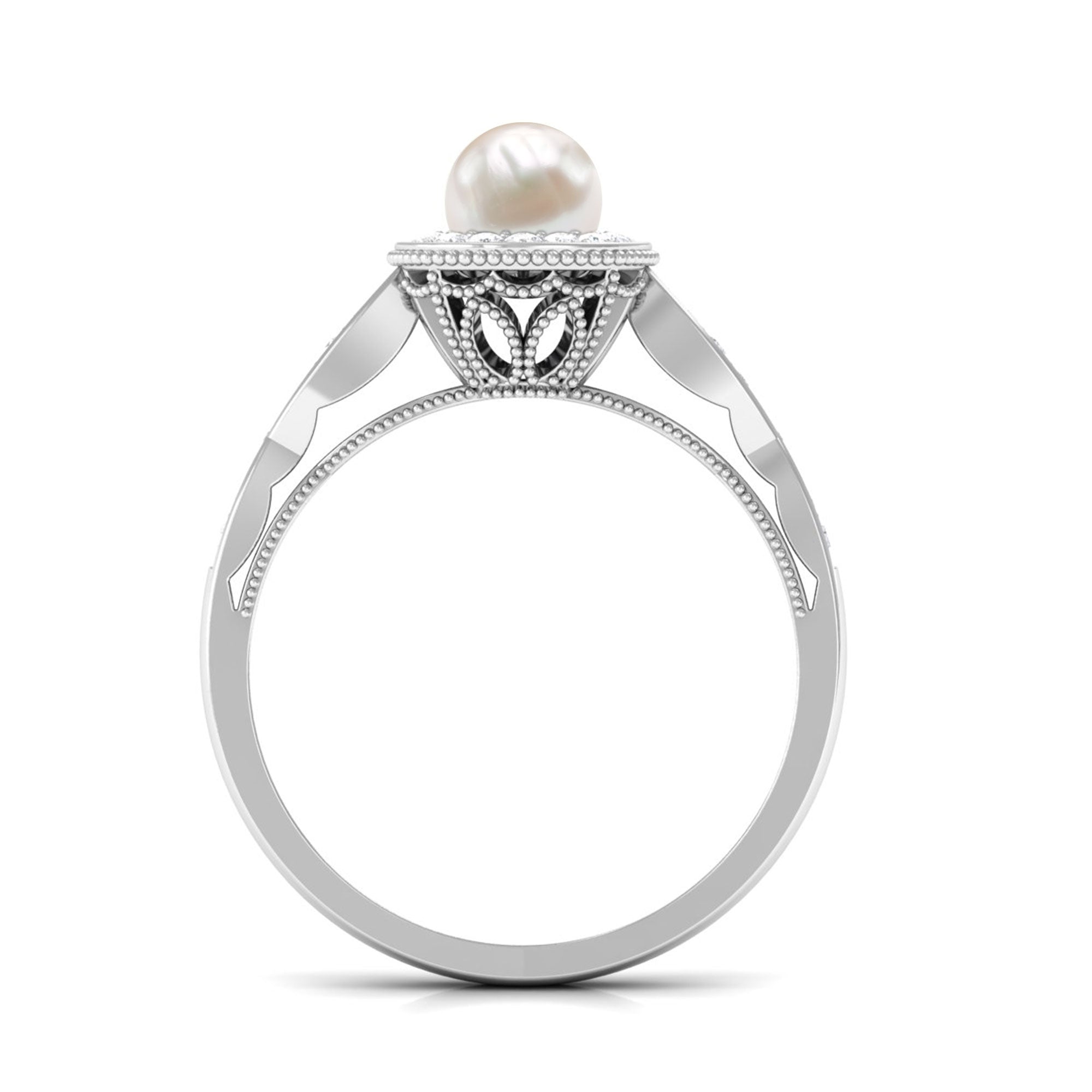 2 Carat Freshwater Pearl and Diamond Engagement Ring