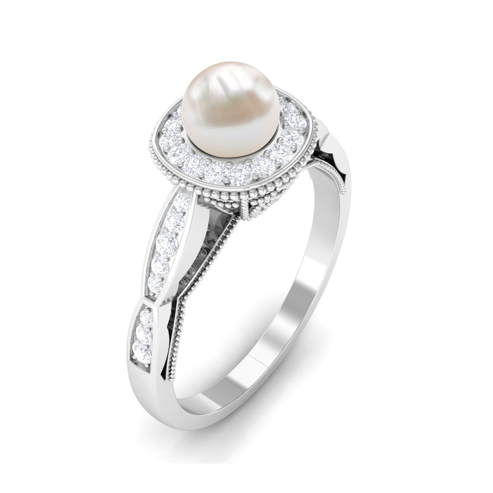 2 Carat Freshwater Pearl and Diamond Engagement Ring