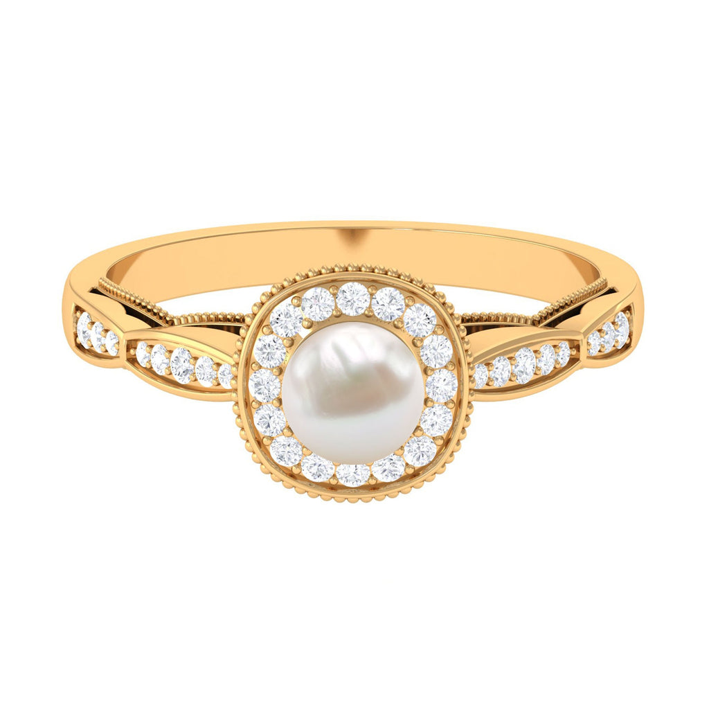 2 Carat Freshwater Pearl and Diamond Engagement Ring