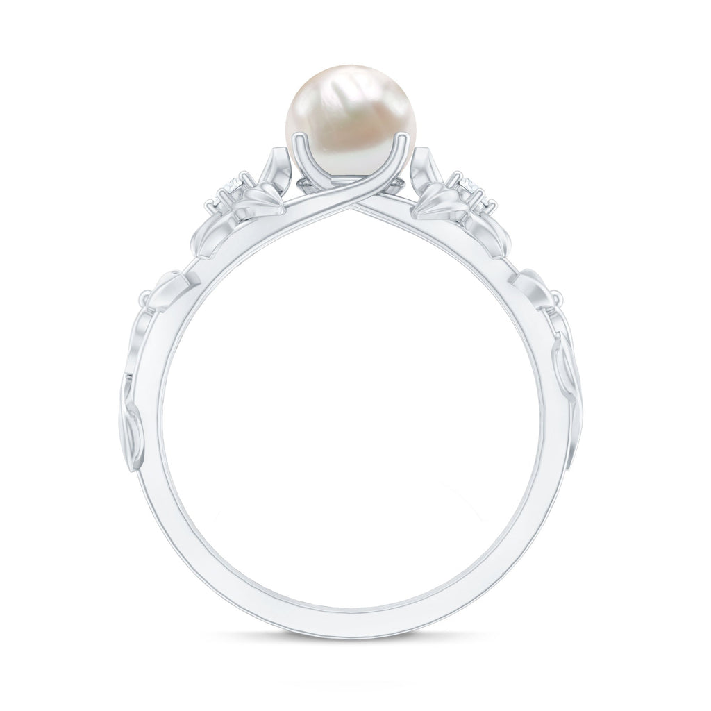 Cultured 2.2 Carat White Pearl Flower Engagement Ring with Diamonds