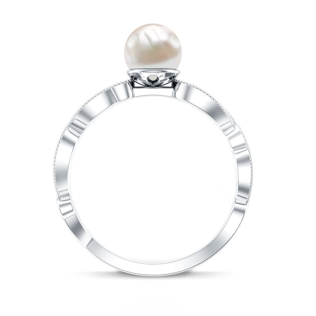 2.2 Carat Freshwater Pearl Vintage Looking Engagement Ring with Diamond