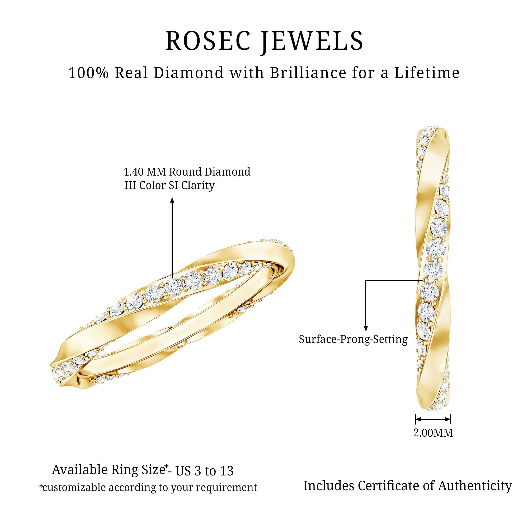 Certified Real Diamond Twisted Eternity Ring