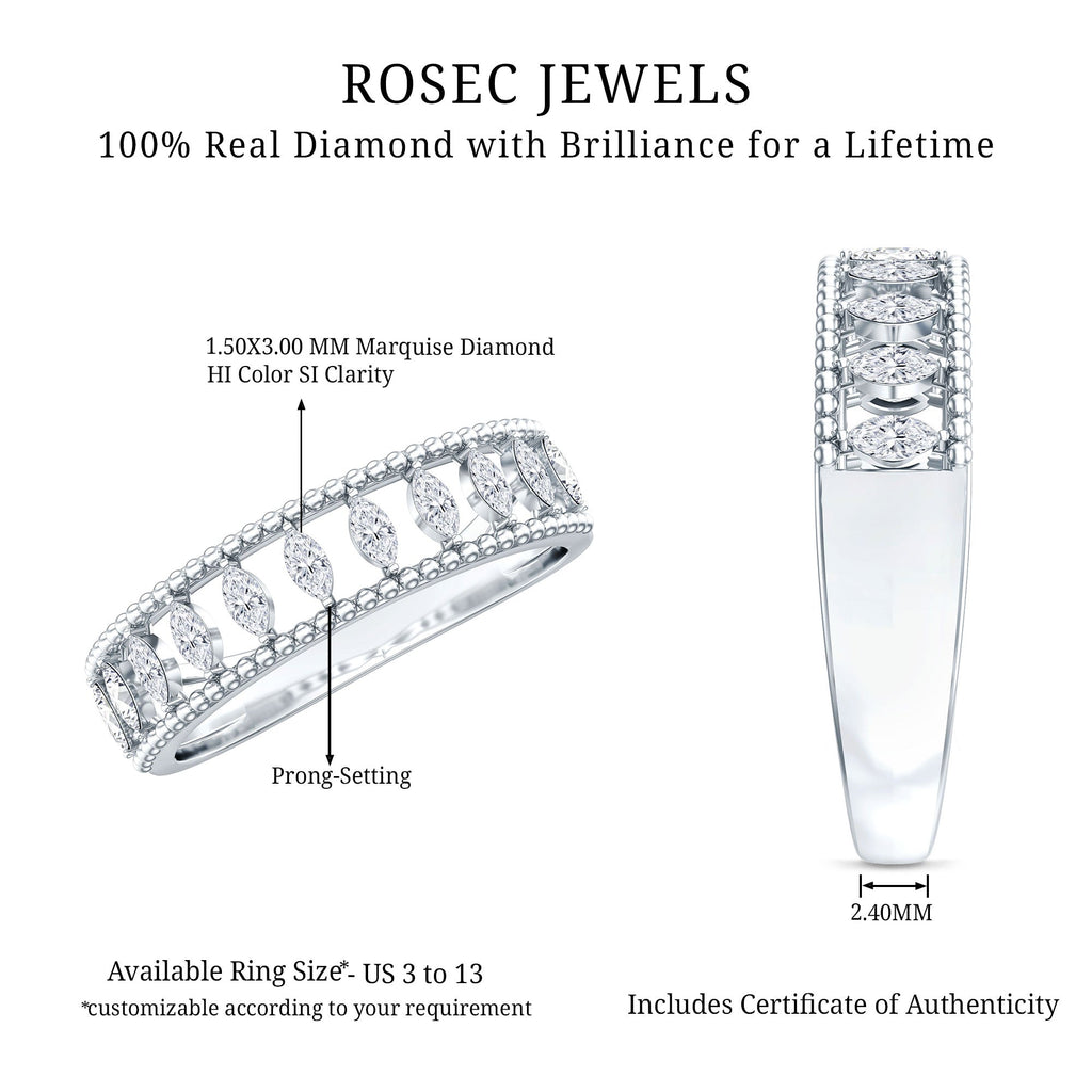 Natural Marquise Diamond Half Eternity Wedding Band