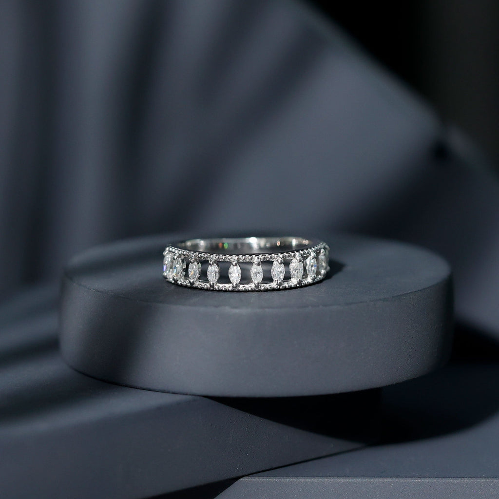 Natural Marquise Diamond Half Eternity Wedding Band