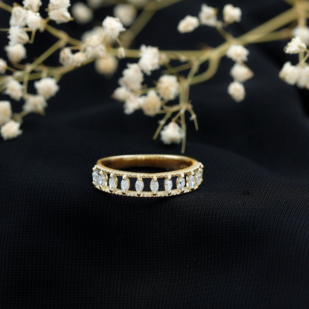 Natural Marquise Diamond Half Eternity Wedding Band