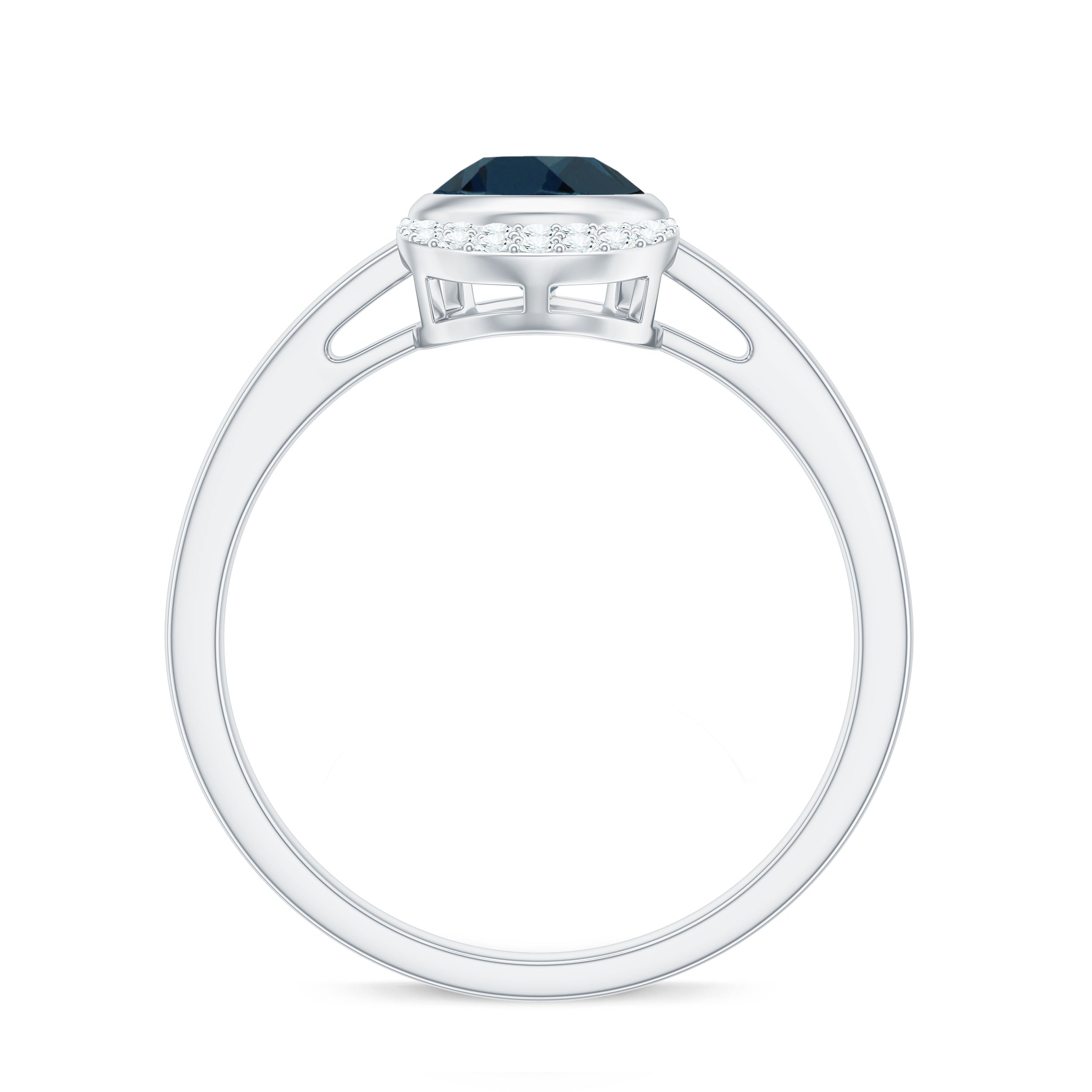 Genuine London Blue Topaz Diamond Engagement Ring in Bezel Setting