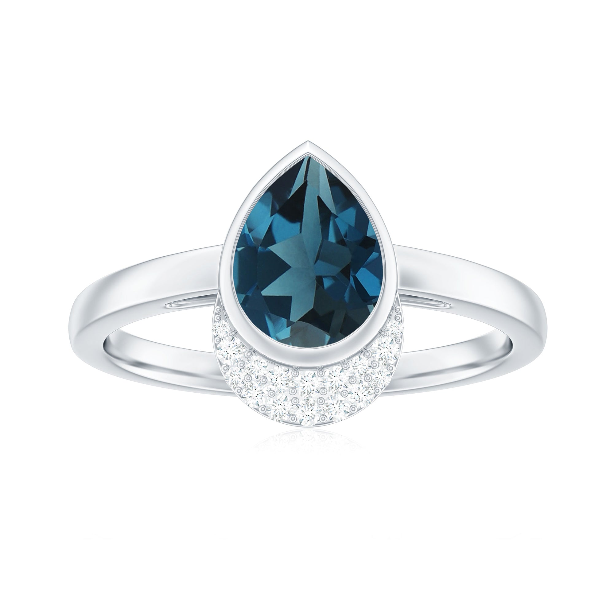 Genuine London Blue Topaz Diamond Engagement Ring in Bezel Setting