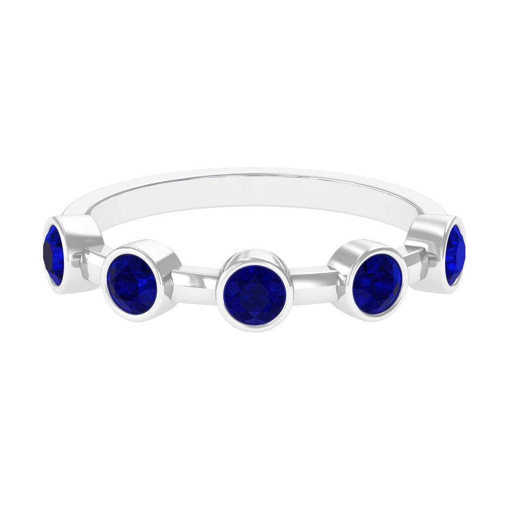 Real Bezel Set Blue Sapphire Half Eternity Ring for Women