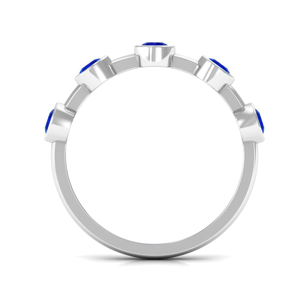 Real Bezel Set Blue Sapphire Half Eternity Ring for Women