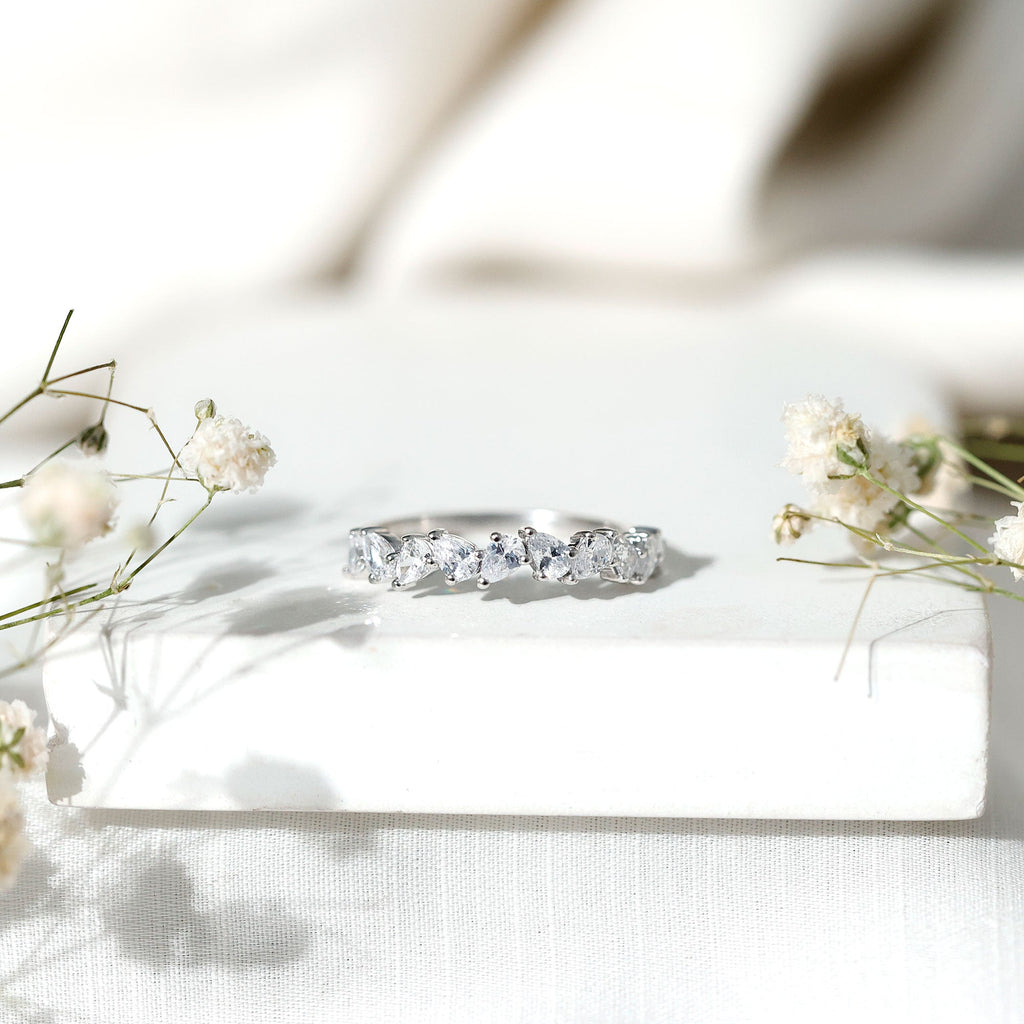 Natural Pear Shape Diamond Half Eternity Ring for Women