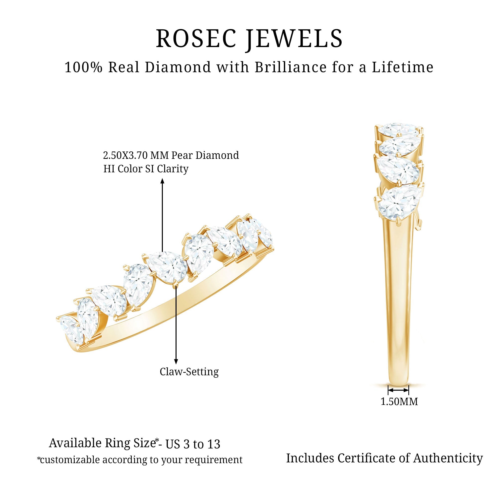 Natural Pear Shape Diamond Half Eternity Ring for Women