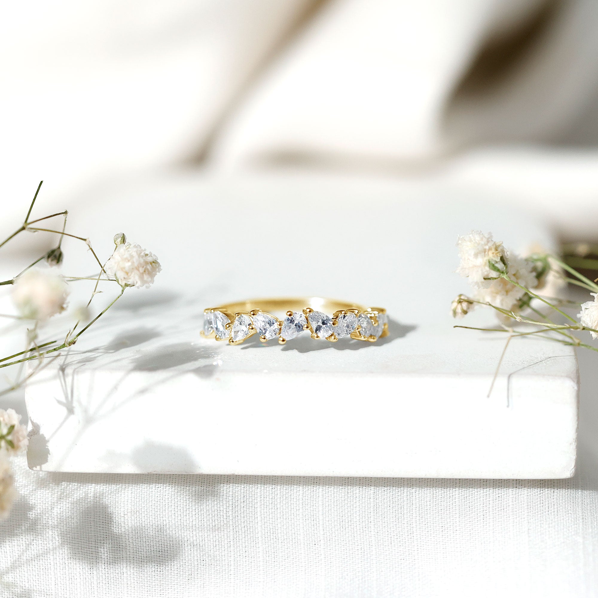 Natural Pear Shape Diamond Half Eternity Ring for Women