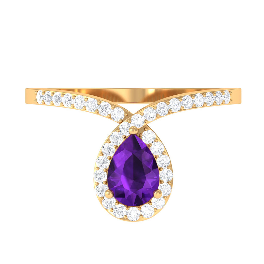 Designer 1 Carat Pear Shape Amethyst Chevron Engagement Ring with Diamond