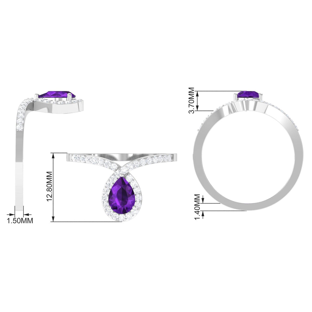 Designer 1 Carat Pear Shape Amethyst Chevron Engagement Ring with Diamond