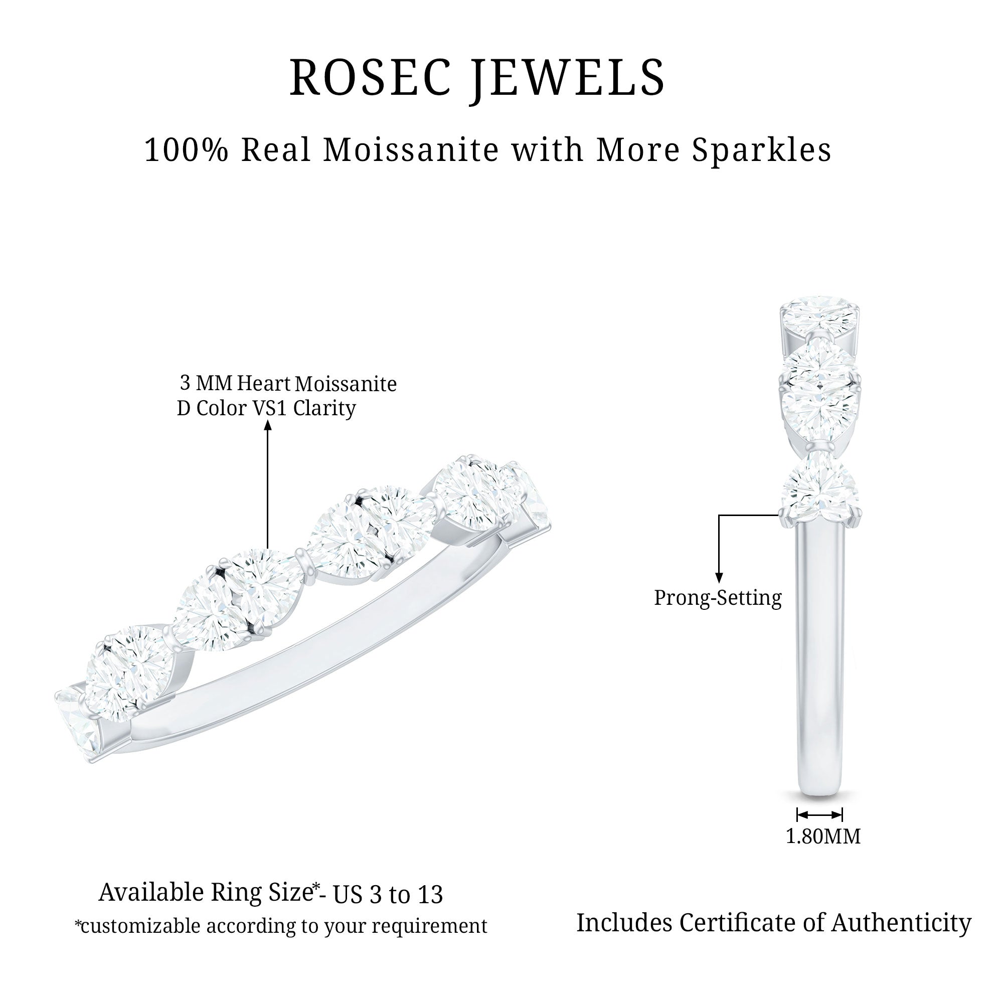 Heart Shaped Moissanite Wedding Band for Women