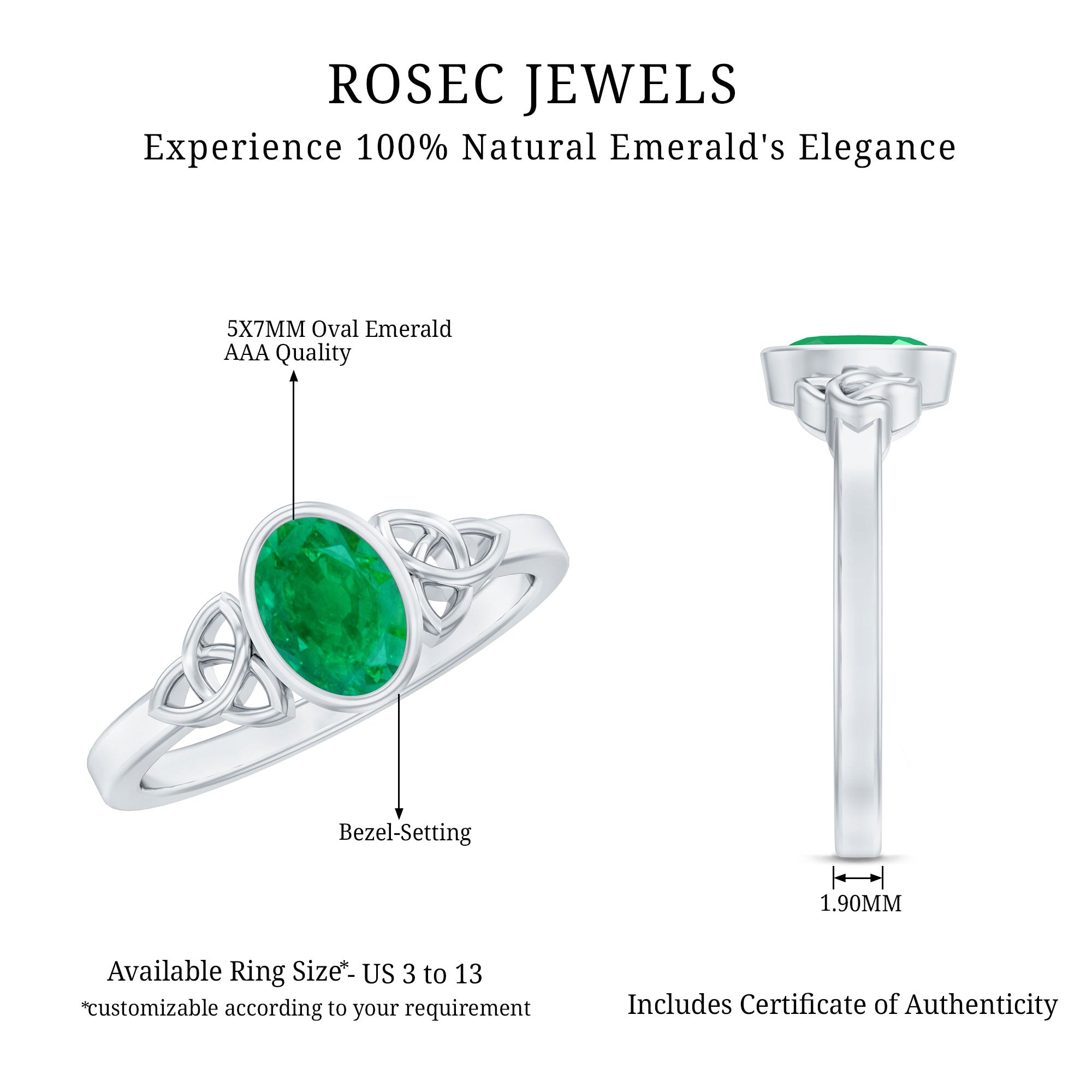 Oval Shaped Emerald Celtic Engagement Ring in Bezel Setting