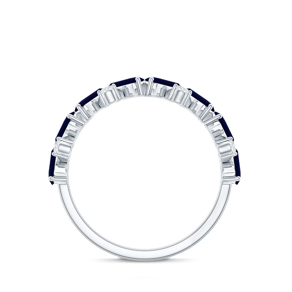 Certified Real Baguette Blue Sapphire Half Eternity Ring with Diamond
