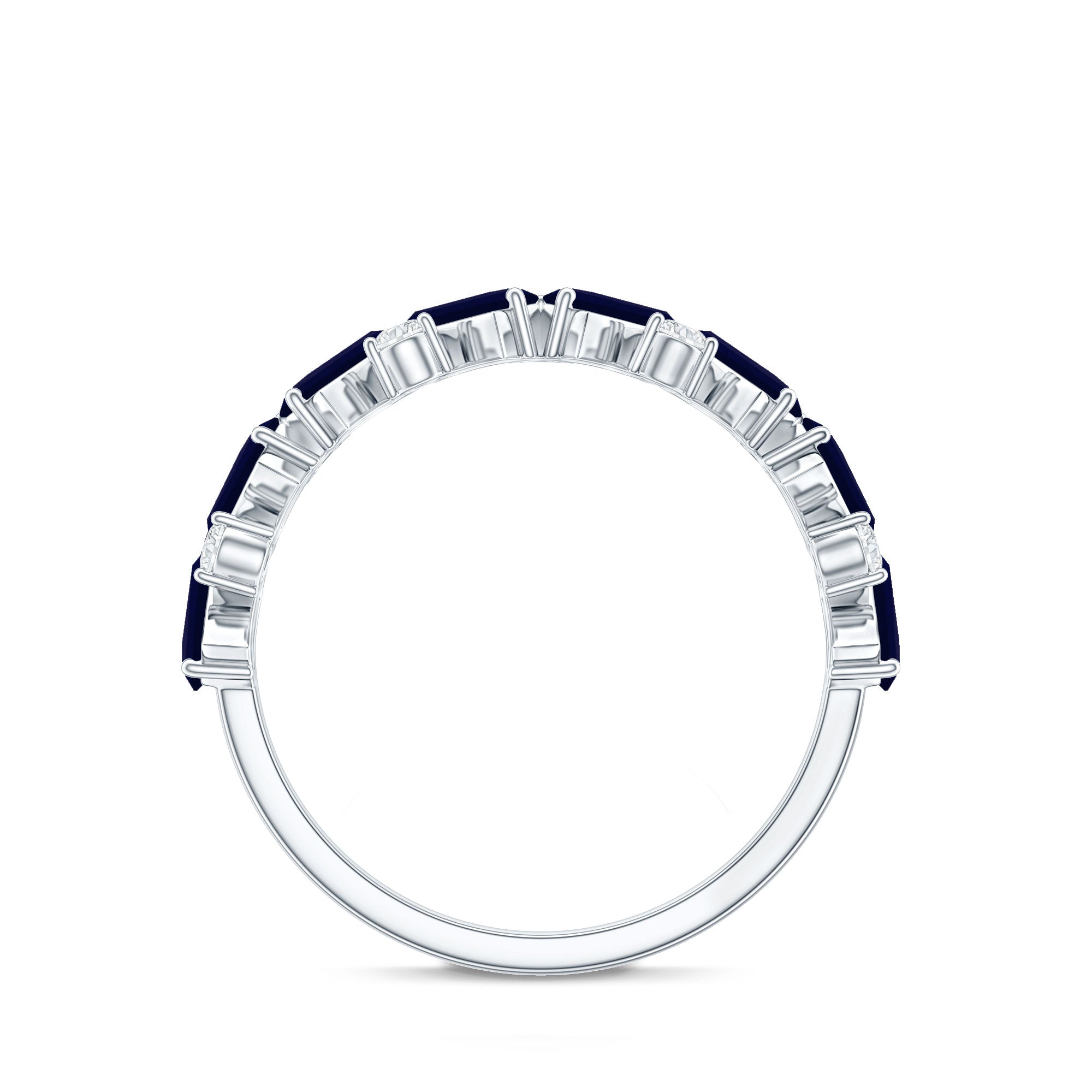 Certified Real Baguette Blue Sapphire Half Eternity Ring with Diamond