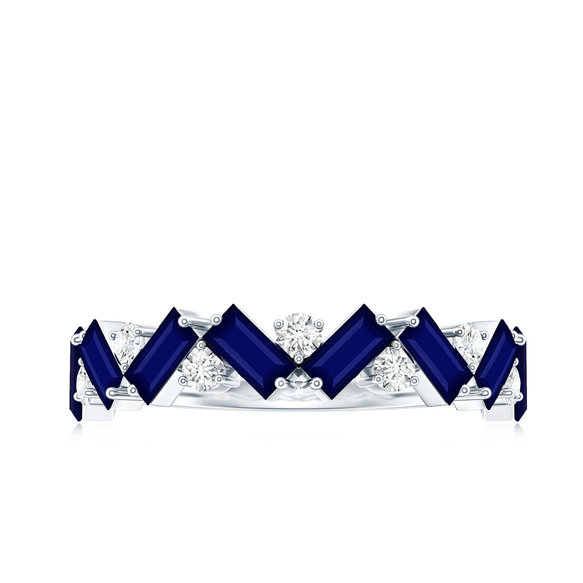 Certified Real Baguette Blue Sapphire Half Eternity Ring with Diamond