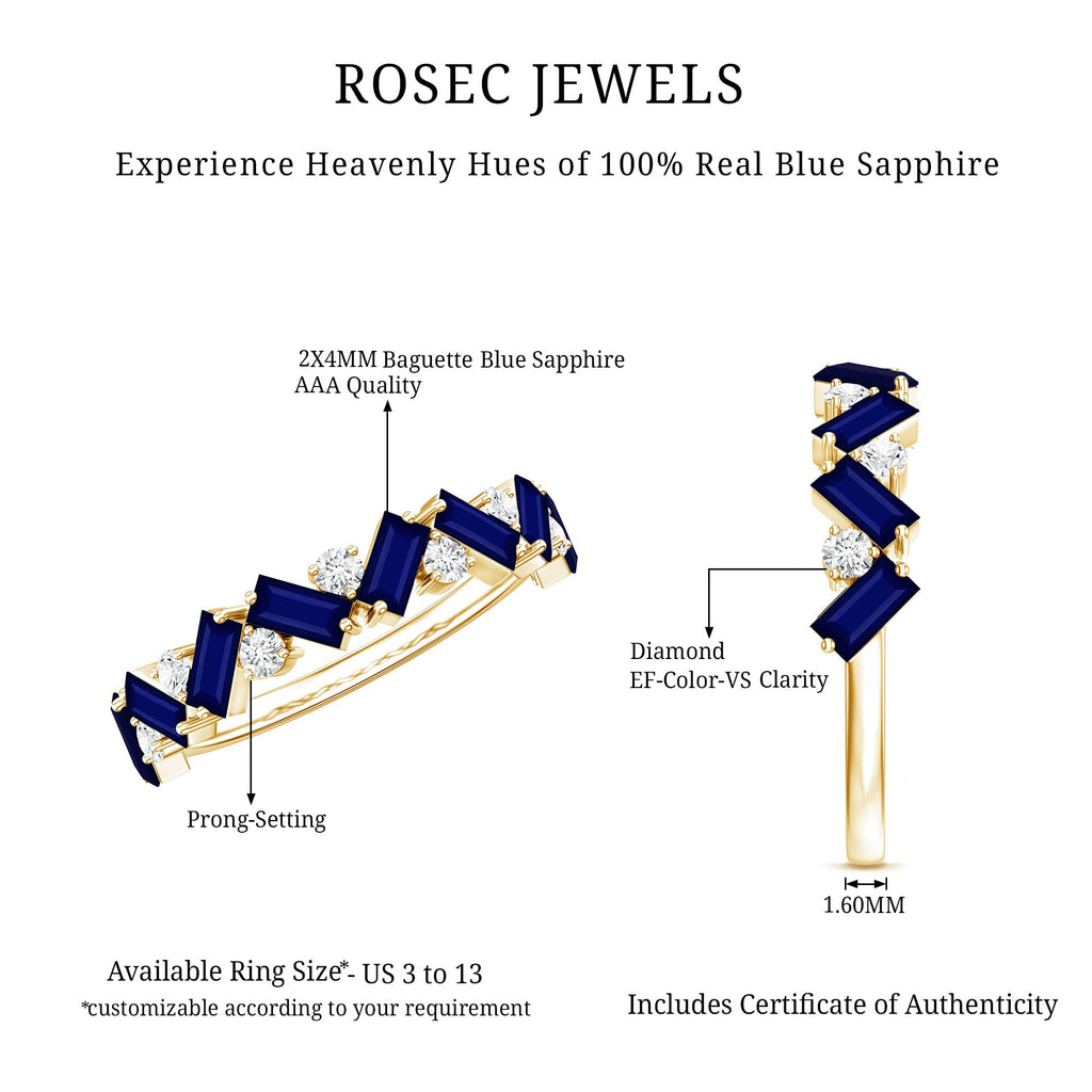 Certified Real Baguette Blue Sapphire Half Eternity Ring with Diamond