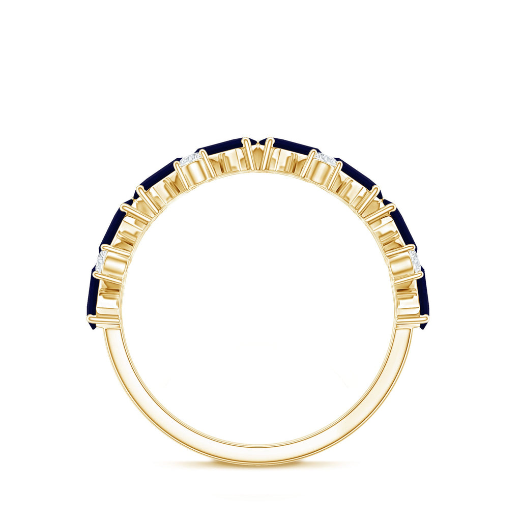 Certified Real Baguette Blue Sapphire Half Eternity Ring with Diamond