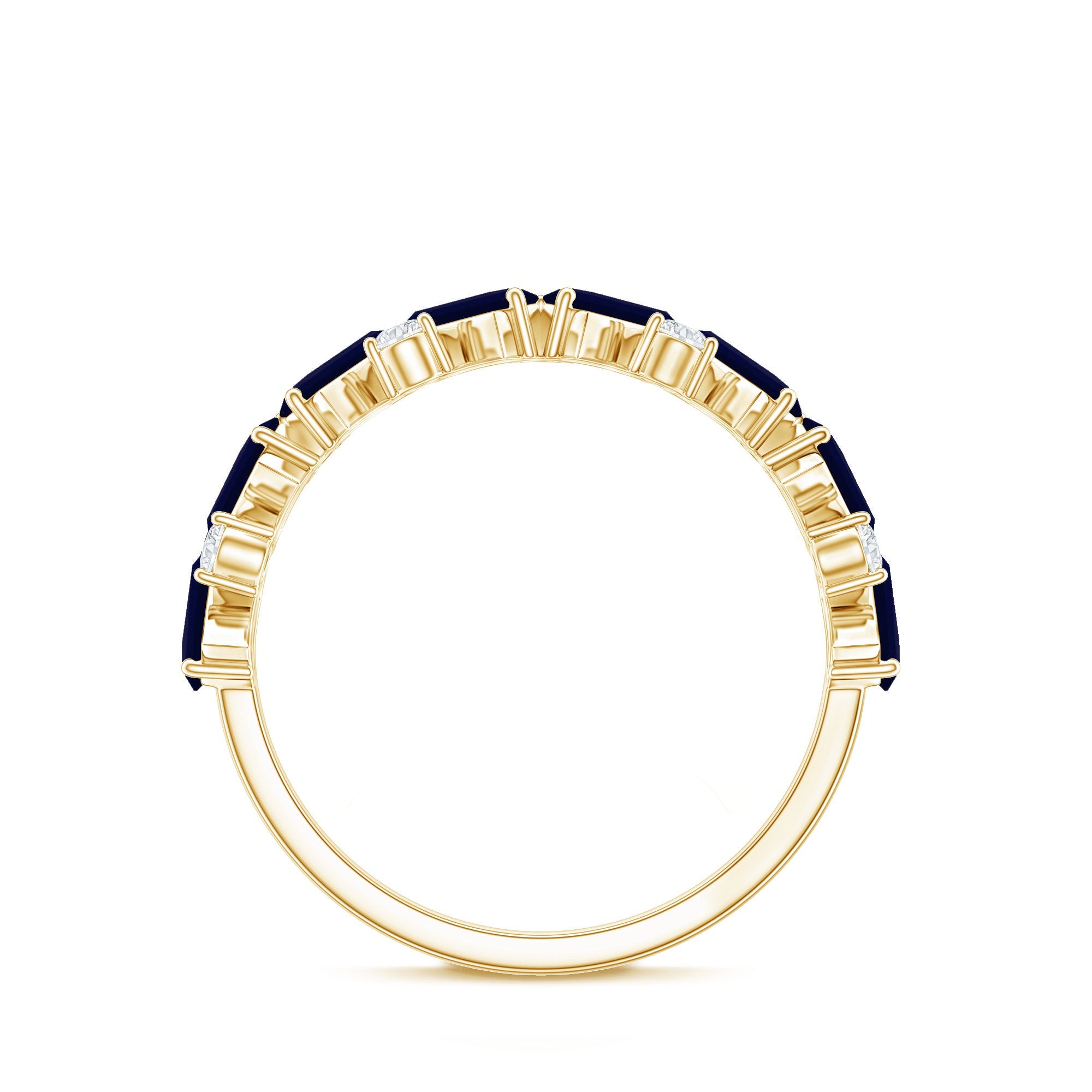 Certified Real Baguette Blue Sapphire Half Eternity Ring with Diamond