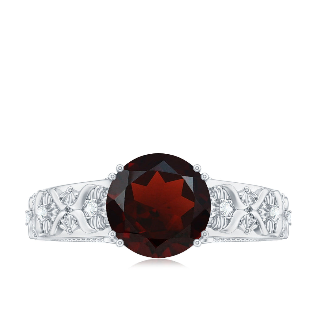 Vintage Looking Garnet Diamond Engagement Ring