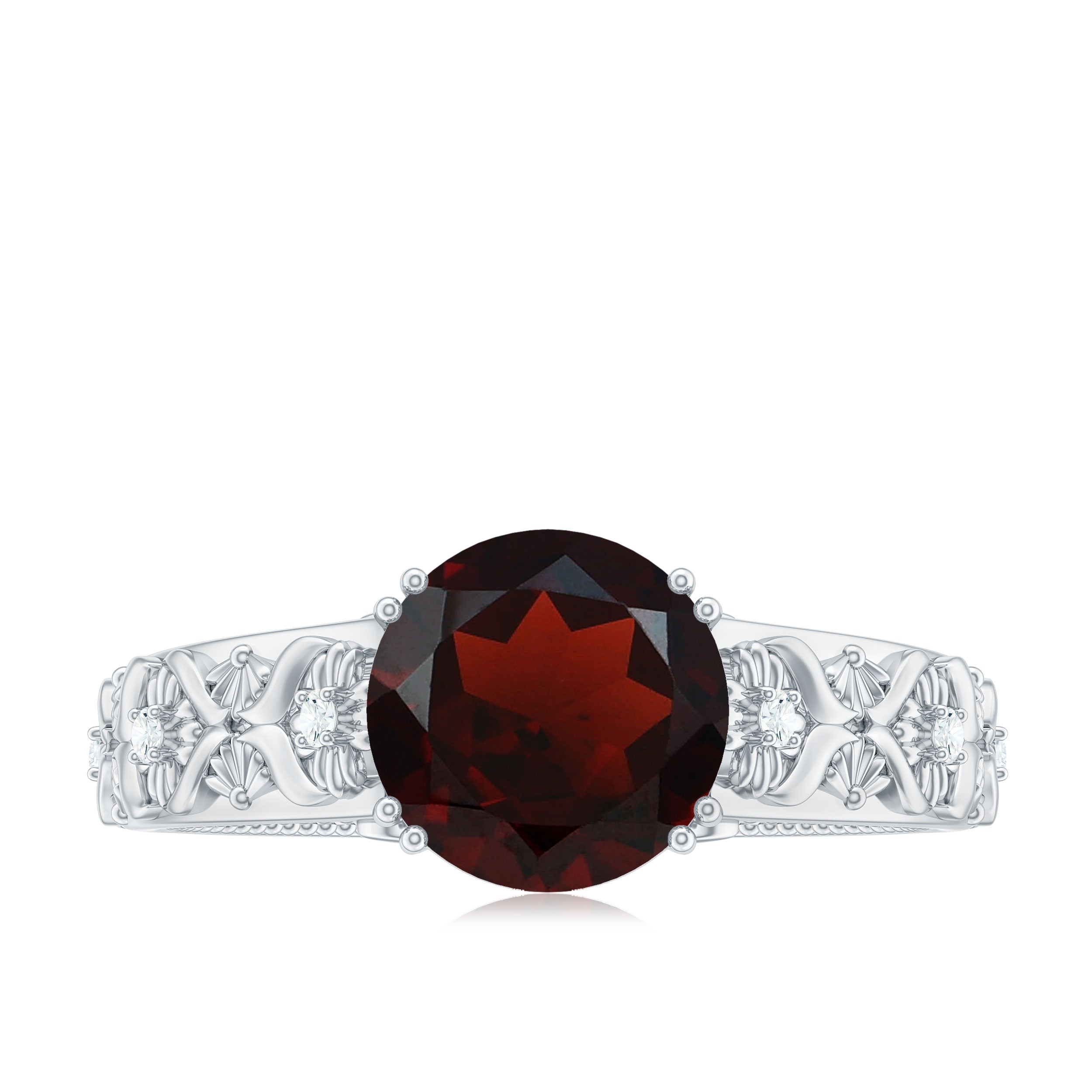 Vintage Looking Garnet Diamond Engagement Ring